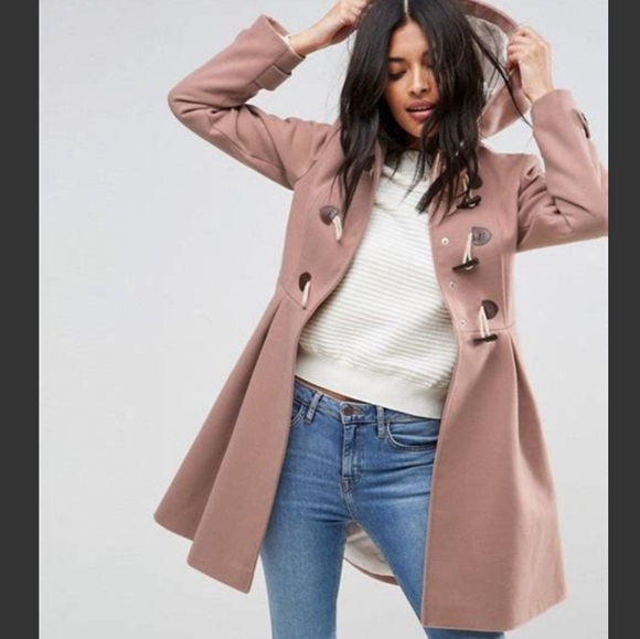 ASOS Camel Duffle swing fit pea coat w hood pockets - Picture 6 of 6